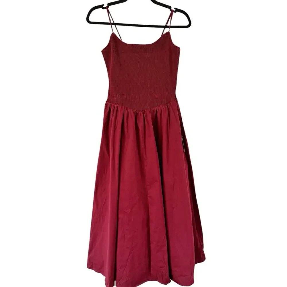 NWD Lulus Tandria Burgundy Smocked Sleeveless Midi Dress Size Large - Picture 4 of 9